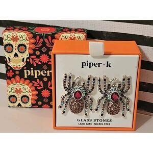 Piper K Earrings Halloween Glass Stones Spider Earrings